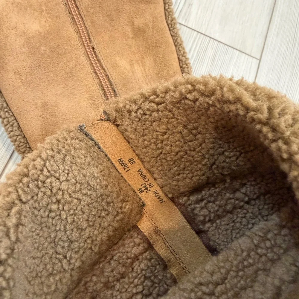 Lands End Womens Tan Suede Faux Shearling Lined Tall Winter Boots Size 8B 176999